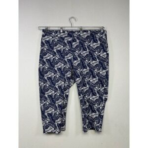 Tropical Coastal Casey Key Womens 3X Navy Blue White Leaf Print Capri Pants